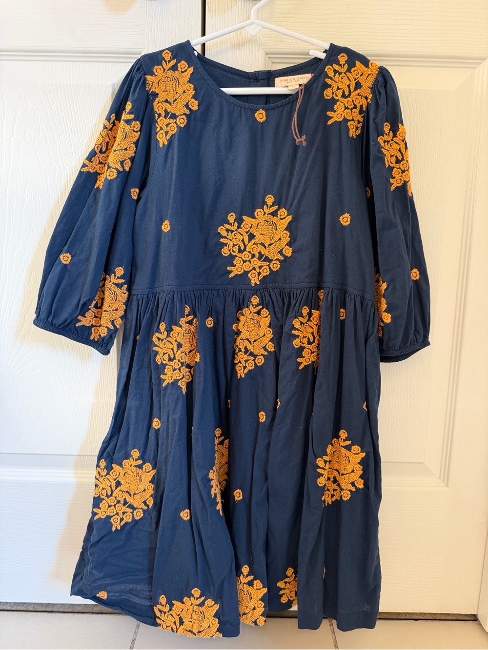 NWOT Pink Chicken Navy Dress with Gold Floral Embroidery size 12
